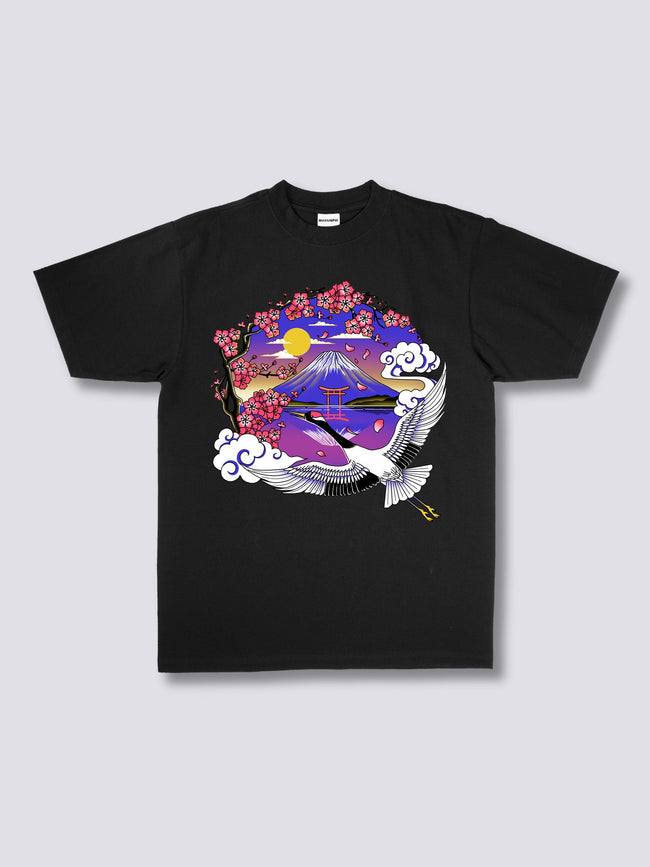 Front Print - Mount Fuji Crane T-Shirt Main Image