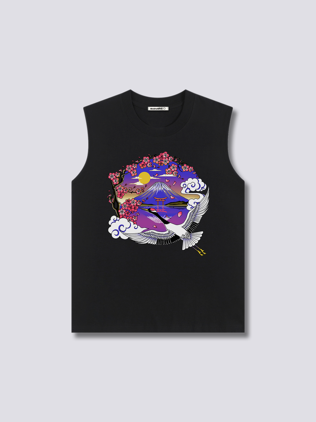 Front Print - Mount Fuji Crane Tank Top Main Image
