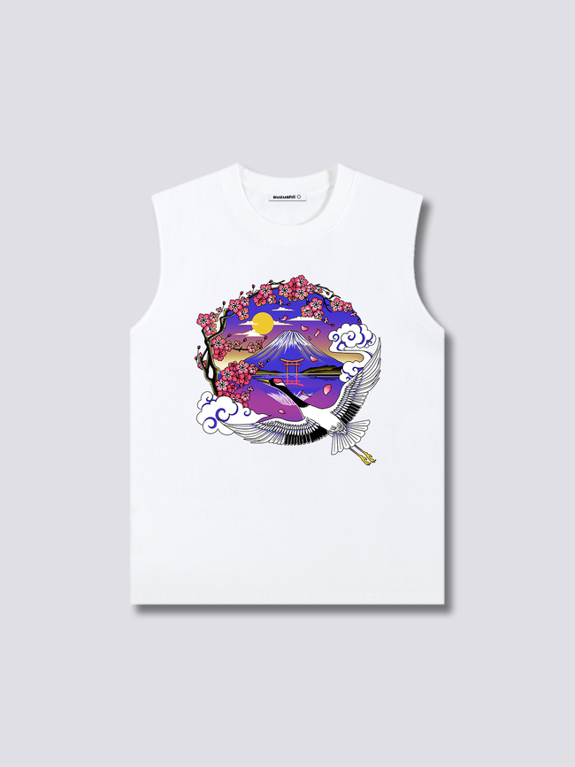 Front Print - Mount Fuji Crane Tank Top Hover Image