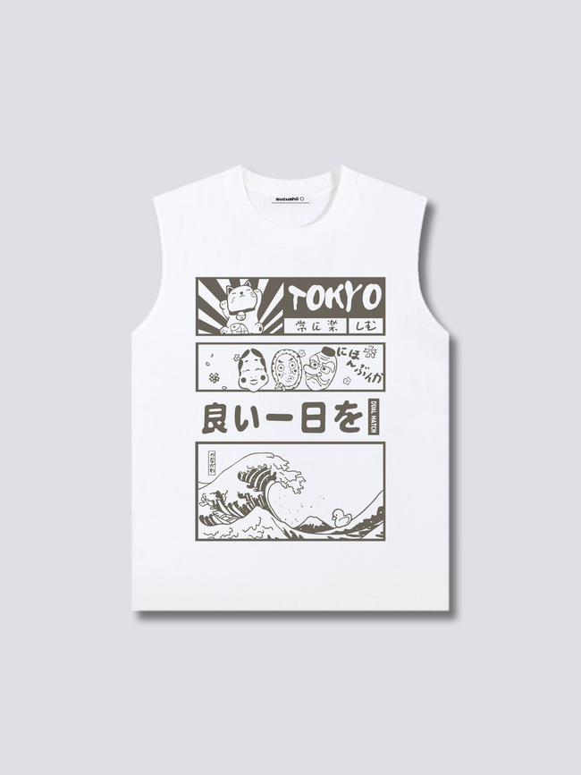 Front Print - Tokyo Wave Tank Top Hover Image