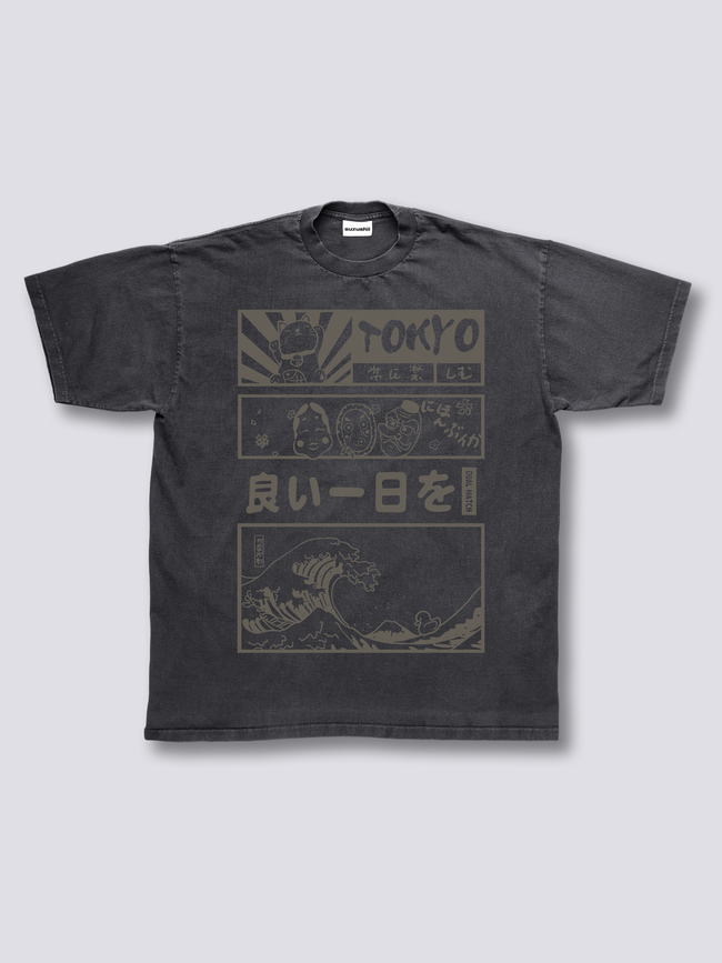 Front Print - Tokyo Wave Vintage T-Shirt Hover Image